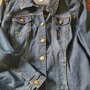 Christopher & Banks Blue Jean Jacket with Studded Collar